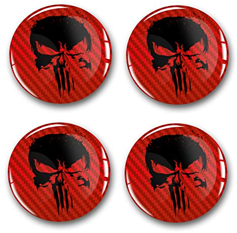 4 x Gel Aufkleber für Nabendeckel 60mm Durchmesser Felgenaufkleber Sticker für Felgen Emblem Doming für Auto Kfz Tuning Zubehör DM007 (Nr. 4 Punisher Carbon red, Gel Aufkleber Set)