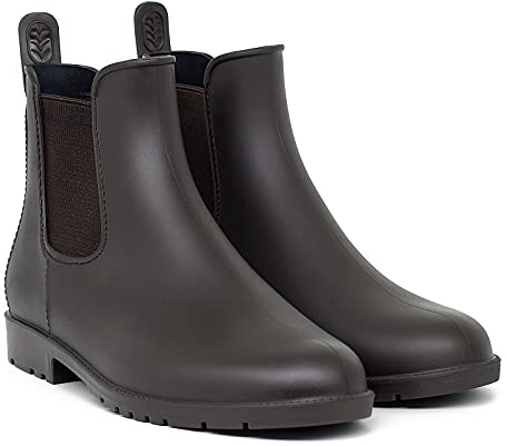 Geweo Stivali Gomma Donna Stivali Da Pioggia Impermeabili Da Donna A Metà Altezza Chelsea Stivali Da Uomo Traspiranti Stivali Da Lavoro In Gomma Con Suola Corta Piatta E Spessa Marrone Taglia 43