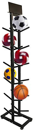 JTRHD Sports Equipment Storage Rack Basketball Display Rack and Ball Storage Rack with Wheels and Billboards for Schools and Shops Sports Gear Organizer (Color : Black, Size : 26.7x44.7x178cm)
