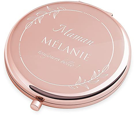 Maverton Miroir de Poche personnalisé de Couleur Or Rose - Accessoire pour Trousse de Maquillage - Mirroir Rond pour Elle - Cadeau Parfait pour Femmes - Belle