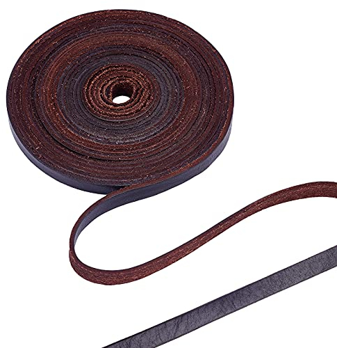 GORGECRAFT 10mm Dunkelbraunes Lederband Gürtel Leere Streifen Vollnarbiges Faux Flachlederband Für Schmuckherstellung DIY Bastelprojekte Gürtel Schlüsselanhänger Haustierhalsbänder Lederuhr 5.5 Yards