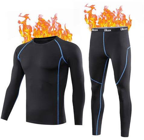 Ulicox Biancheria Intima Termica da Uomo Set Intimo Termico Traspirante Asciugatura Rapida Nero Sportiva Base Layer Sets per attività all’Aria Aperta Ciclismo Sci Blu Large