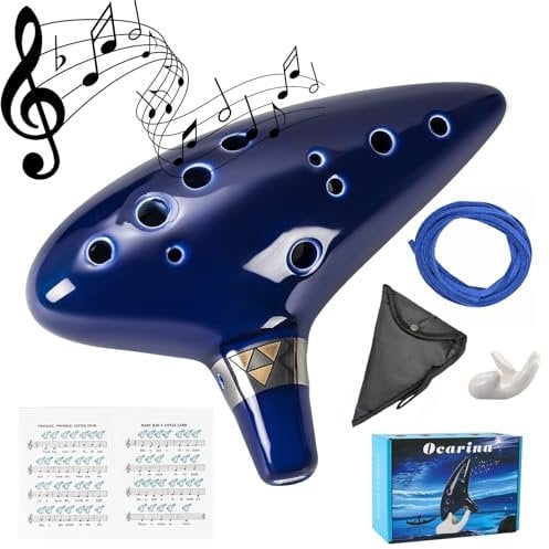 Mulucky Ocarina Alt C mit Ständer für Liederbuch, 12 Töne, Dunkelblau