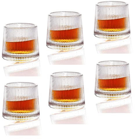 Earnmore Juego de 6 vasos de whisky de descompresión giratorios, vasos de whisky de antiguos, vasos de whisky de bar, cristalería estilo bourbon, vasos para whisky escocés, vasos de ron (5 onzas)