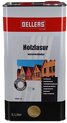OELLERS Holzlasur wasserbasierte Lasur, 5 Liter, Palisander, Imprägnierung, Grundierung, Lasur, schützt vor Feuchtigkeit u. Verwitterung, für alle gängigen Holzarten
