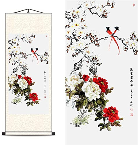 FOVNOT Chinesische Wandbildrolle - Japanisch-inspirierte Asiatische Wanddeko für Wohnzimmer, Orientalische Zimmerdekoration mit Einzigartigem Kunstwerk-Stil