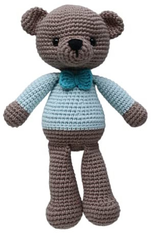 Häkeltier Teddy Bär Anton Häkelteddy mit Fliege braun/blau Baumwolle