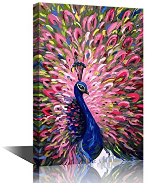 Wandkunst, Leinwanddruck, rosa blauer Pfauen-Serie auf Leinwand, buntes Tier für Heimdekoration, Gemälde, modernes Kunstwerk für Wohnzimmer, Dekoration, Drucke auf Leinwand, 60 x 90 cm