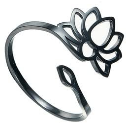 Bague fleur de lotus acier noire