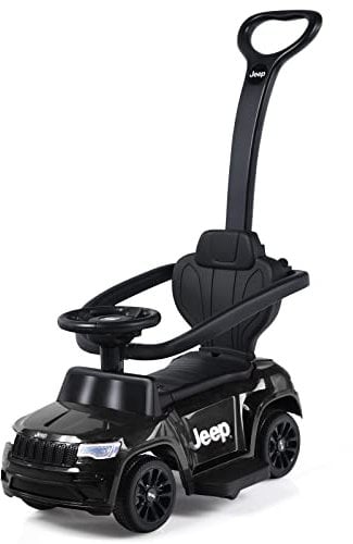 Maxmass 3-in-1 Ride on Push Car, Toddler Sliding Walker with Adjustable Canopy, Underneath Storage, Removable Parent Handle, Horn, Music & Lights, Kids Push Along Sit on Car for 18-36 Months (Black)