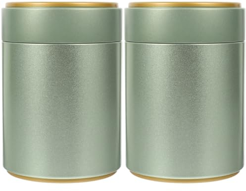 Housoutil 2PCS Green Medium Tea Canisters, Tinplate Stainless Steel Containers with Lids, Odor Proof, Coffee Tins, Loose Tea Storage