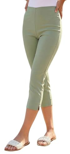 Roman Cropped Trousers for Women UK Ladies Capri Leggings Summer Pants Short Crop Stretch 3/4 Length Three Quarter Pedal Pusher Clothes Elasticated Bengaline Cut Off - Khaki - Size 12