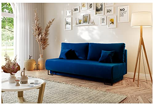 MEBLINI Sofa mit Schlaffunktion - Schlafcouch Ausziehbar - Schlafsofa mit Bettkasten - Sofabett - Couch mit Schlaffunktion - Klappsofa - Ariana - 202x97x94cm - Blau Samt