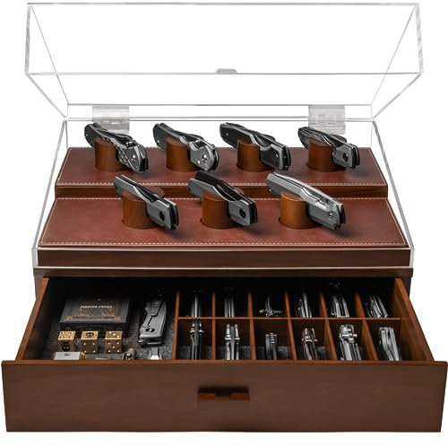 Holme & Hadfield Premium Knife Display Case for up to 30 Knives – Large Handcrafted Wooden Pocket Knife Organizer for Collections – Birthday Gift for EDC Collectors – Luxury Built to Last