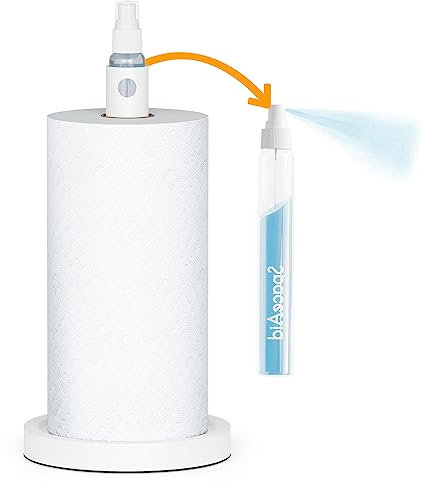 SpaceAid SprayNeat Paper Towel Holder with Spray Bottle, Countertop Paper Towels Holders Stand with Sprayer Inside Center, Under Cabinet Papertowels Roller for Kitchen and Bathroom (White)