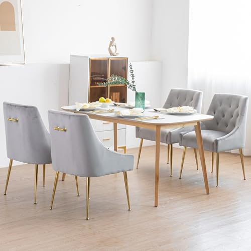LONXIU Esszimmerstühle 4er Set, Samt Esszimmerstühle, Modern Küchenstuhl mit Metallbeinen, 13 cm Gepolsterter, für Küche Esszimmer, Wohnzimmer, Schlafzimmer (Grau)