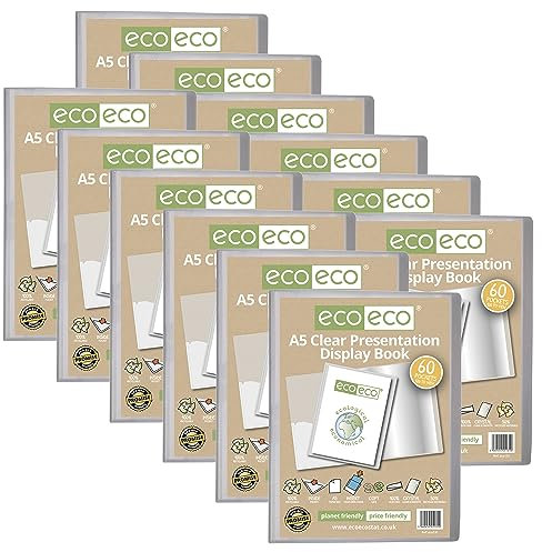 eco-eco Lot de 2 porte-vues transparents format A5 50% recyclé 60 pochettes en plastique