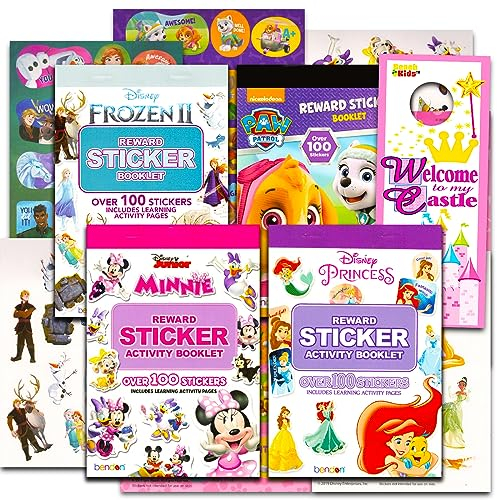 Calcomanías de entrenamiento para ir al baño a granel para niñas, paquete con más de 400 calcomanías de recompensa para niños pequeños con Frozen, Disney Princesses, Minnie Mouse, Paw Patrol |