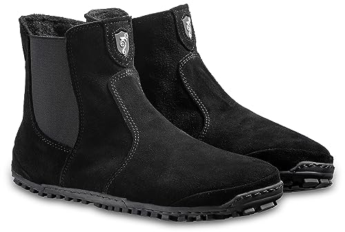 Magical Shoes Bottes Chelsea pour Femme, Demi-Botte, Chaussures Fourrées Automne Hiver, Chaussures Pieds Nus Légers, Flexibles, Bottines en Cuir, T. 38, Noir, Lupino