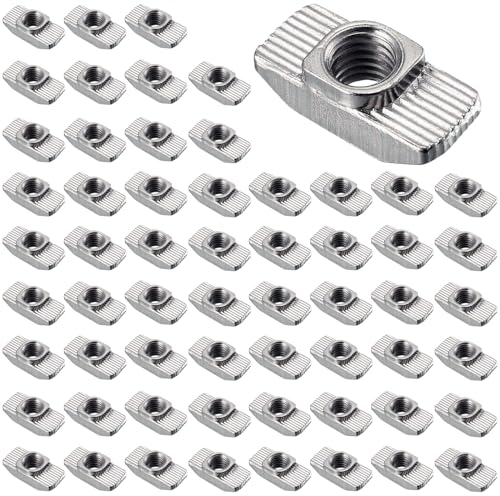 Bikasun 60 Stück Hammerkopfmutter, M6 Gewinde 3030 Profil Nutensteine Kohlenstoffstahl T-Slot Nutmuttern T Nut Muttern Hammermutter Nut für Aluminiumprofil Extrusionsschlitz, EU30-M6