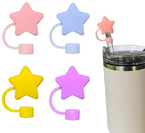 meeeyya Silikon-Strohhalm-Abdeckungen für Stanley-Becher, 1 cm, Stern, passend für Stanley 20 & 30 & 1,2 l Trinkhalm-Aufsatz, 4 Stück
