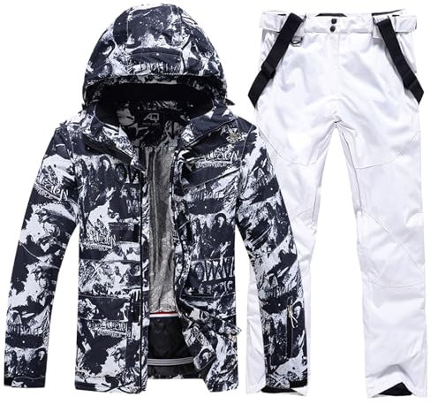 HOUZONIY Herren Skianzug Set Herren Schneeanzug Warmer Winddichter 2-Teiliger Schneeanzug(209+Weiß M)