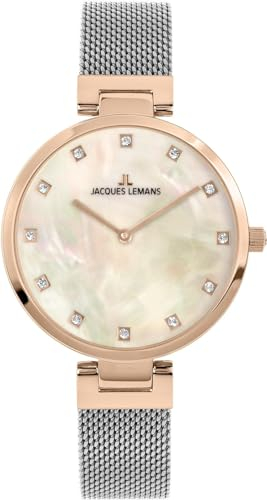 JACQUES LEMANS Damen Analog Quarz Uhr mit Edelstahl Armband mid-39640