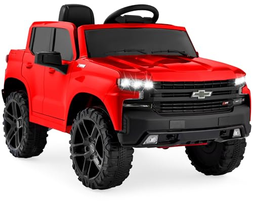 Best Choice Products 12V Licensed Chevrolet Silverado Ride On Truck, Electric Car Toy w/Parent Remote Control, Truck Bed Storage, Bluetooth Speaker, LED Lights, 2.5 MPH Max Speed - Red