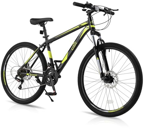 Ktaxon Mountain Bike 26 Inch Men & Women Mountain Bike 21-Speed Adult Bikes, Double Disc Brake, Suspension Fork,High Carbon Steel Frame (Black/Yellow)