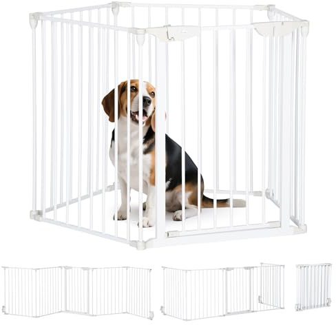 PawHut Barrière de sécurité Parc enclos Chien modulable Pliable Porte intégrée 300L Max. x 74,5H cm métal PP Blanc