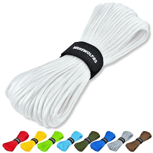 WEREWOLVES Paracord Rope, 7 Strands 4mm 100ft Parachute Cord for Crafts, DIY Projects, Survival Bracelets (White, 100 Feet)
