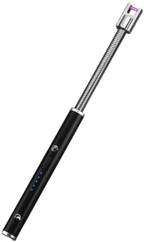 TravelHawk Feuerzeug Elektrisch - Sturmfeuerzeug mit Längere Flexibler Hals, Lichtbogen Feuerzeug, Stabfeuerzeug, USB Aufladbar, Kerzenanzünder, Plasma, Geschenke - Schwarz