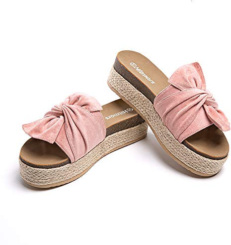 Mules Femme Compensees Été Sandales Espadrilles Talon Plateforme Pantoufles Bout Ouvert Chaussures a Enfiler Plage Chic Confort Rose 41 EU