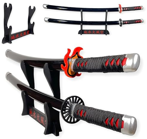 FÉENOMENN Katana Demon Slayer Pack TANJIRO 2 Epées - Lame Bois - Support Japonais Inclus