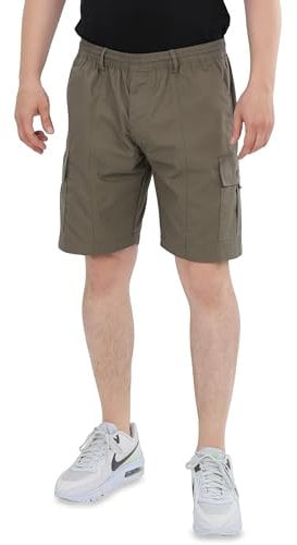 Ben Creek - Herren Freizeithose - Bermuda Short für Urlaub & Alltag - Kurze Trekkinghose mit Gummizugbund - Cargoshort mit Multitaschen QSH01K - Oliv XL