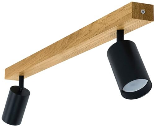 LED Wood Deckenstrahler 2 Flammig Schwenkbar - Handgefertigte Spots Deckenleuchte Modern aus Eiche - Strahler Deckenlampe Holz - GU10 Spotlight Lampe Wohnzimmer (Ohne Glühbirne) - Länge 60 Cm