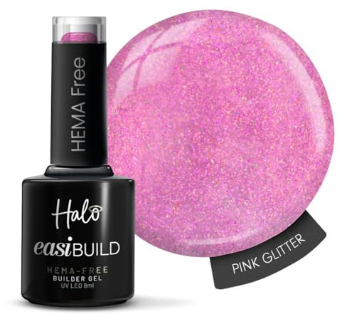 Halo Easibuild Builder's Gel - 8ml Pink Glitter. UV/LED Nail Repair. Hema Free Gel For Nail Art