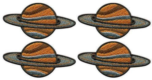 Set mit 4 – Saturn – Der sechste Planet von der Sonne – Bügeln/Heißsiegelrückseite – bestickter Aufnäher/Abzeichen/Emblem