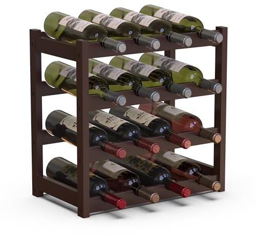 BAKAJI Cantinetta Portavino in Legno Bambù con 16 Scomparti per Vino Champagne, Portabottiglie da Terra, Cantina per Angolo Bar, Salotto, Cucina, Bistrot, Ristorante, 43.5 x 25 x 43 cm (Noce)