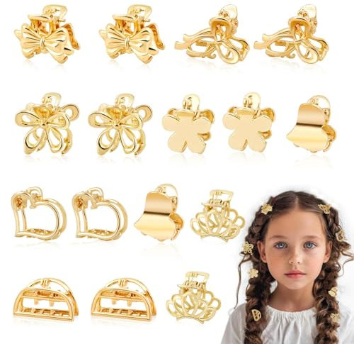 Nayyana Lot de 16 petites pinces à cheveux en métal doré pour cheveux fins et épais - Petites pinces à cheveux en forme de fleur - Accessoires de cheveux pour femme