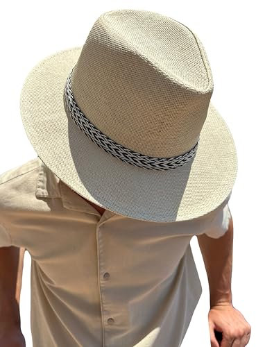 Sombrero Blanco Hombre De Paja Protección Solar Panama Pamela Playa Verano Esparto Gorra para Sol Visera Enrollable con Tira Ajustable Blanco Negro Zebra