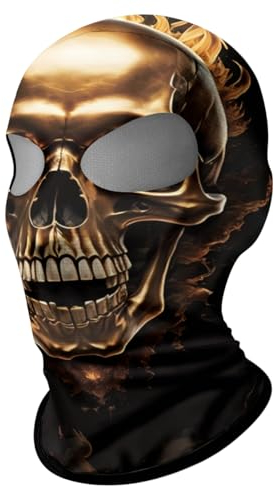 ShopINess 3D-Sturmhaube, Totenkopf, Unisex, für Erwachsene, für Motorrad, Sport, Partys, Halloween und Karneval (DE/NL/SE/PL, Alphanumerisch, Einheitsgröße, Goldfarben)