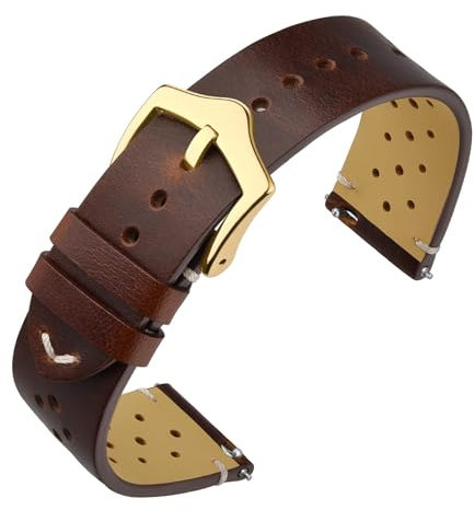 ANNEFIT Vintage Leder Uhrenarmband, Schnellverschluss Ersatzband 20mm mit Gold Schnalle für Herren Damen (Braun)