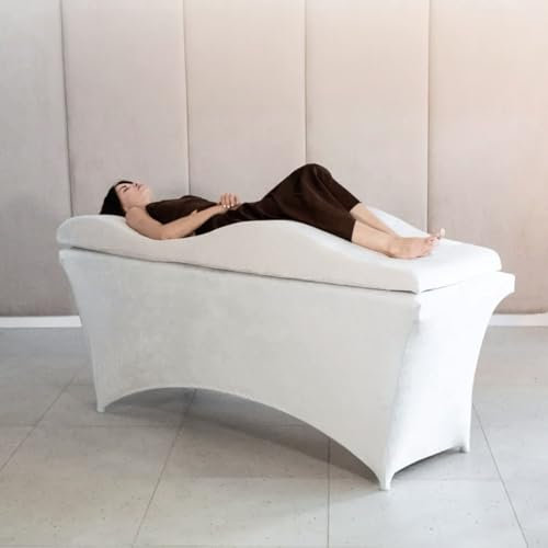 Untitled Wave Matratze (Curved Topper) mit Memory Foam 190x70 für Kosmetikliege, Massageliege, mit Bezug aus Velours | für Wimpernverlängerungen, PMU - Weiß