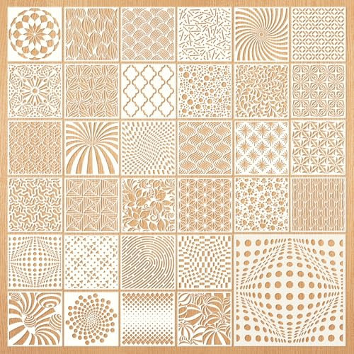 Sxutop 32 Stück Geometrische Muster Schablonen Wiederverwendbar DIY Malschablone Kunststoff Vorlagen Malschablone Wand Malen Schablonen Set Geeignet für Holz Boden Möbel Deko Scrapbooking Handwerk