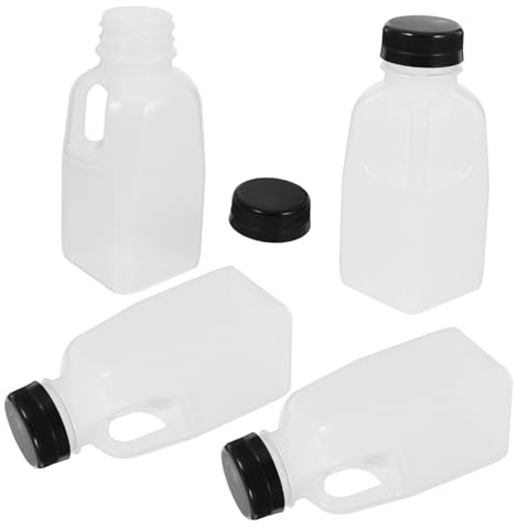 LALADEFIEE 4pcs 350ml Milk Bottle Allowance Portable Leak-Proof Plastic Bottles with Caps for Lunch and Work Reusable Beverage Packing for Juicing and Water