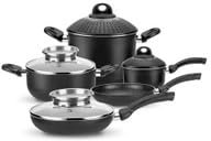 Avilia Set 5 Pezzi Pentole e Padelle Antiaderenti – Alluminio con Rivestimento Effetto Pietra per Induzione - Resistenti ai Graffi e Abrasioni - Manici Ergonomici - Lavabili in Lavastoviglie