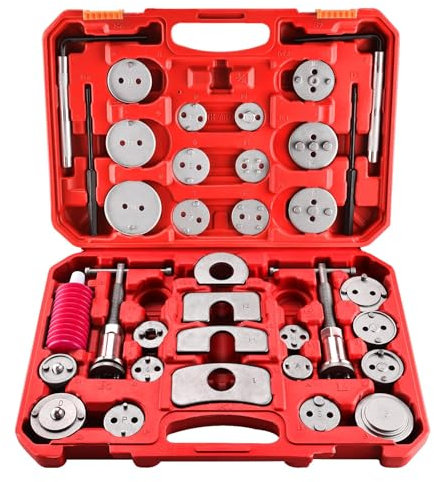 FreeTec 35 Piezas Kit de Herramientas para Pinza de Freno de Disco, Herramienta Resistente para comprimir y retraer pistones de Pinza de Freno para el reemplazo de Pastillas de Freno