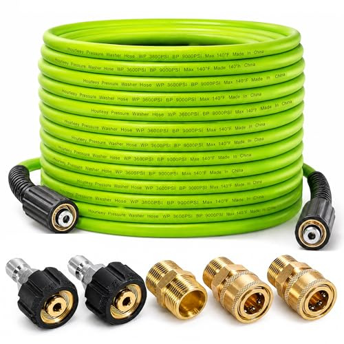 Hourleey Pressure Washer Hose 50 FT, 3600 PSI Flexible Kink Resistant Power Washer Hose Replacement, 1/4 Quick Connect Pressure Hose Extension, Green