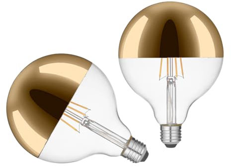 KOOYWAN Dimmbar LED Gold Globus Kopfspiegel Gold Lampe G125 E27 8W Deko Glühbirne Große Kugel Deko Glühbirne Große Kugel 2stk